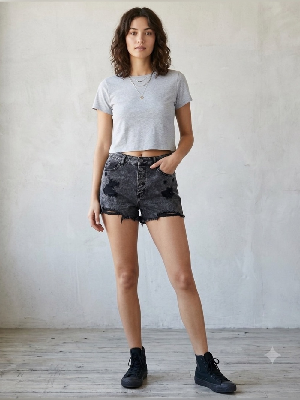 VERVET High-Waist Distressed Women's Denim Shorts - Washed Black SZ L